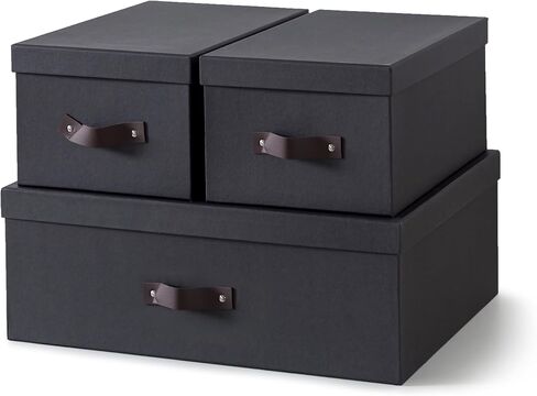 Soul & Lane Dark Gray Cardboard Decorative Boxes for Storage - Set of 3 (One Large and Two Medium Boxes), Boxes with Lids and Vegan Leather Handles, Photo Storage for Home Office and Decor in Saudi Arabia