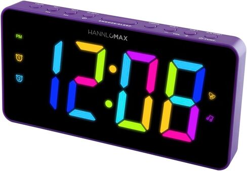 ساعة منبه راديو FM HANNLOMAX HX-160CR PLL، شاشة LED مقاس 2.5 بوصة مع لون RGB (7 ألوان عادية و4 ألوان ديناميكية للشحن، وظيفة تعتيم الشاشة، تشغيل التيار المتردد فقط. (وردي) in Saudi Arabia