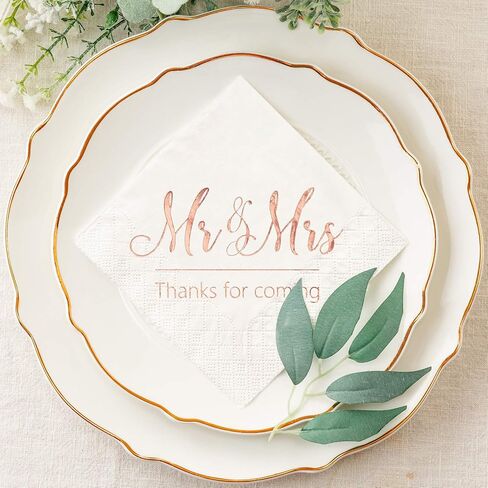Crisky Napkins Mr and Mrs Gold Cocktail Beverage Dessert for Wedding Shower Engagement Party Decorations, Cake Table Decor Supplies. 100 Pcs, 3-Ply in Saudi Arabia