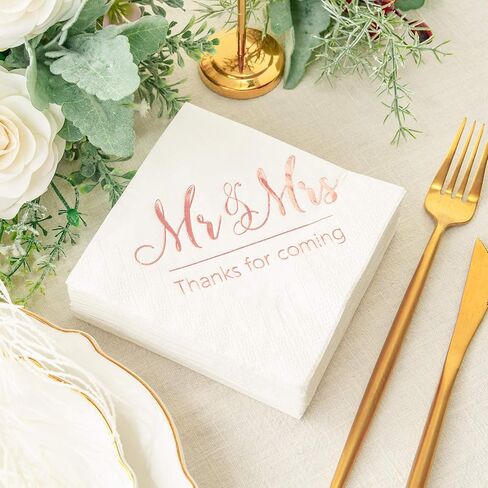 Crisky Napkins Mr and Mrs Gold Cocktail Beverage Dessert for Wedding Shower Engagement Party Decorations, Cake Table Decor Supplies. 100 Pcs, 3-Ply in Saudi Arabia