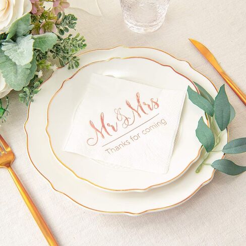Crisky Napkins Mr and Mrs Gold Cocktail Beverage Dessert for Wedding Shower Engagement Party Decorations, Cake Table Decor Supplies. 100 Pcs, 3-Ply in Saudi Arabia