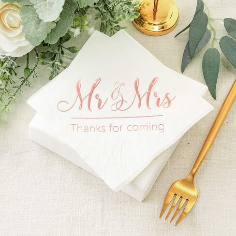 Crisky Napkins Mr and Mrs Gold Cocktail Beverage Dessert for Wedding Shower Engagement Party Decorations, Cake Table Decor Supplies. 100 Pcs, 3-Ply in Saudi Arabia