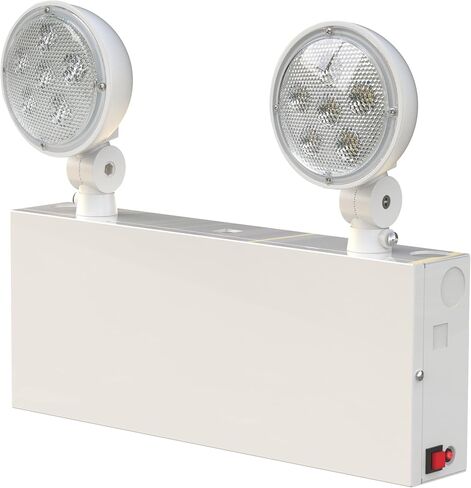 ضوء طوارئ LED معتمد من نيويورك، مبيت أبيض مع بطارية احتياطية، رأسان للمصابيح قابلان للتعديل، 120-277 فولت، درجة تجارية، مقاوم للحريق، معتمد من UL NYC-100 (رأسان) in Kuwait