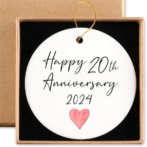 20th for Couple Happy 20th Anniversary 2024 Ceramic Ornament Keepsake Sign Round Plaque 20th for Him Her 20 Year for Husband Wife