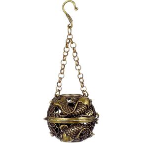PRETYZOOM Hanging Backflow Incense Burner Ball Shaped Carved Fish Cone Incense Holder Cone Incense Copper Hollow Aromatherapy Furnace for Home Office Decoration