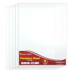 Clear Acrylic Sheets, 5-Pack Plexiglass Sheets, 9" x 12", 0.02 Inch Transparent Thin Plastic Sheets for Crafts Projects, Signs, Picture Frame Replacement Glass, DIY Display, Cut to Size Plexiglass