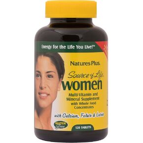 Natures Plus Source of Life Women Multivitamin - 120 Vegetarian Tablets - Whole Foods, Enzymes & Minerals - Overall Health, Energy - Gluten-Free - 60 Servings