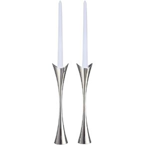 Nambe Curve Candlestick Holders | 2Pc Set | Metal Taper Candle Holder | Modern Medieval Inspired Decorative Centerpieces | Candlestick Holders for Table, Mantel, or Wedding Gift | 11in, Silver