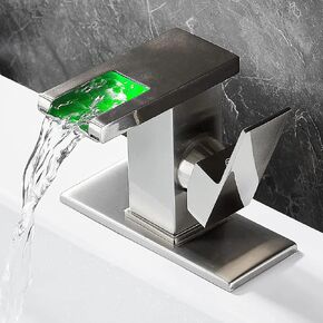 Waterfall Bathroom Faucet, LED Faucet Waterfall, Brushed Nickel Bathroom Faucet, Single Hole Bathroom Faucet, Waterfall Bathroom Sink Faucet, Bathroom Faucet with LED Light