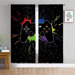Teen Kids Boys Favorite Stylish Gamepad Game Console Light-filtering Window Curtains,Suitable for Children's Bedroom,Living Rooms,Rod Pocket Drapes, 42" × 63", Set of 2 Panels