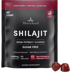 Pure Himalayan Shilajit Resin Potency Gummies Supplement for Men & Women | 1000mg Sugar Free 85+ Trace Minerals | Immumity, Energy, Vitality & Brain | Natural Raspberry Flavor (60 Count)