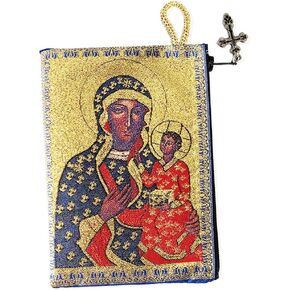 Needzo Our Lady of Czestochowa Black Madonna Christ Tapestry Rosary Prayer Beads Pouch Reversible 2 Sided 5 3/8 Inch