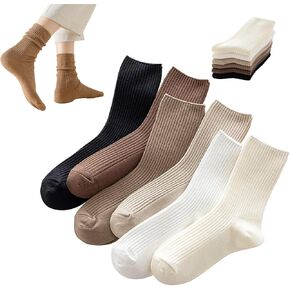 Womens Cute Crew Socks Casual Athletic Aesthetic Socks Neutral Cotton Socks for Women