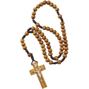 Olive Wood Prayer Bead Hand Held Cord Rosary with Crucifix, 12 Inch