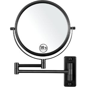 Wall Mounted Makeup Mirror, 1x/ 10x Magnifying Makeup Mirror, 8" Double Sided Make up Mirror with 360 Degree Swivel Extendable Arm, Home Bathroom Shaving Vanity Mirror (Black)