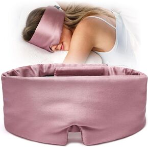YFONG 22 Momme Mulberry Silk Sleep Mask for Women Men with Adjustable Velcro, Both Sides 100% Natural Silk Eye Mask, Large Size Sleep Blindfold for Total Blackout for Sleep, Travel & Nap (Pink)