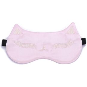 AKOAK 1 Pack Sleeping Eye Mask Cute Cat Silk Sleeping Eye Mask Breathable Comfortable Light Proof Sleep Protective Eye Mask with Adjustable Lacing for Girls, Kids, Women Traveling for Naps (Pink)