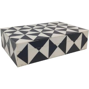 صندوق منظم المجوهرات للتخزين التذكاري باللونين الأبيض والأسود، صندوق مصنوع يدويًا للهدايا، الحجم: 8 × 5 × 2 بوصة in Kuwait