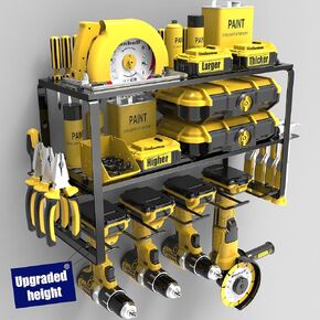 Power Tool Organizer Wall Mount, Drill Organizer Wall Mount Higher Drill Holder 3 Layers, Heavy Duty Drill Hanger Cordless Tool Organizer Larger Drill Rack with 4 Cordless Drill Holders