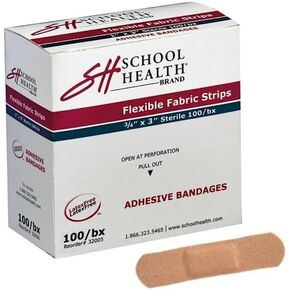School Health - Adhesive Bandages, Comfortable Form-Fitting Protection & Wound Care for Cuts and Scrapes, Premium Adhesive Stays Secure with Movement, Flexible Fabric Bandages - 3/4" X 3" 100/Box