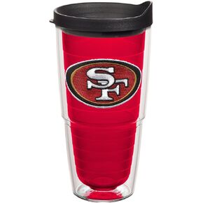 كوب Tervis مصنوع في الولايات المتحدة الأمريكية بجدار مزدوج NFL San Francisco 49ers معزول يحافظ على المشروبات باردة وساخنة، 24oz، الشعار الأساسي - أحمر داخلي