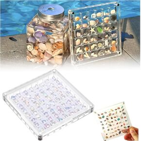 2024 New Acrylic Magnetic Seashell Display Box, Seashell Storage Box Display Case Decorative Seashell Starfish Trinket, Small Craft Organizers Container for Bead, Nail, Jewelry (64 grids)