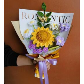 Crochet Flower Bouquet - Handmade Knitted Artificial Flowers - Crochet Sunflower to Friend Father Mom Teacher for Graduation/Birthday/Valentine's Day, Home Decor(Golden Purple) in Saudi Arabia