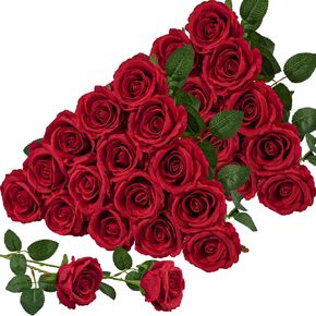 Serwalin 30pcs Artificial Roses Flowers, Orange Roses with Long Stems Realistic Fake Silk Roses Flowers for DIY Wedding Bouquet Arrangement Centerpieces Party Home Table Decorations