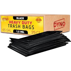 65 Gallon Heavy Duty Trash Bags, 1.5 Mil Thickness, 25 Count, Black, Industrial Waste