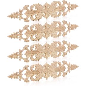 Coloch 4 Pack Wood Applique Onlays for Furniture, Wood Long Carved Decals DIY Decorative Wood Appliques for Bed, Door, Cabinet, Dresser, Wardrobe, Furniture