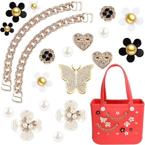 ROPCIA Charms for Bogg Bag,Pearls and Butterfly Flowers for Bogg Bag Accessories Charms Compatible with Simply Southern Beach Tote, Insert for Beach Tote (20 Pcs)