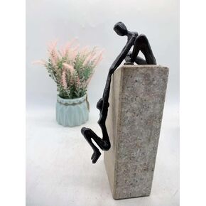 Industrial Abstract Metal art Sculpture Couple - Man Lifting Woman from Ledge - Modern Love Gift Bronze for Couples Cast Iron Shelf Decor for Home, Farmhouse, Bedroom, Living Room