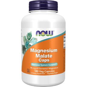 NOW Supplements, Magnesium Malate Caps with 95 mg of Elemental Magnesium, Nervous System Support*, 180 Veg Capsules