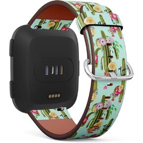 Compatible with Fitbit Versa, Fitbit Versa 2, Fitbit Versa Lite, Leather Wristband Bracelet with Quick-Release Spring Pins - Beautiful Cacti Cactuses Succulents