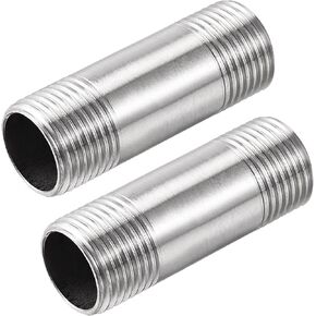 uxcell Stainless Steel Pipe Fitting G1/2 Male to G1/2 Male Thread 50mm Length Cast Pipe Coupler 2Pcs