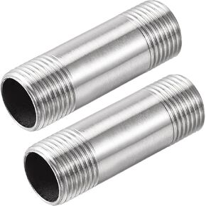 uxcell Stainless Steel Pipe Fitting G1/2 Male to G1/2 Male Thread 50mm Length Cast Pipe Coupler 2Pcs