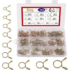 300Pcs Fuel Silicone Vacuum Hose Spring Band Type Action Water Pipe Clamp Low Pressure Air Clip Assortment Kit, 6 Sizes 5mm to 14mm