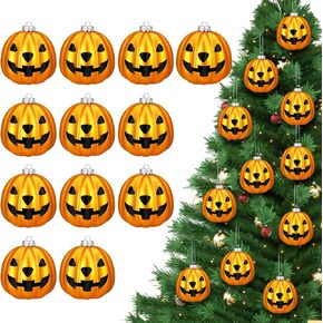 Zhanmai Halloween Ornaments Jack O Lantern Tree Decorations Plastic Pumpkin Decor Night Christmas Tree Ornaments Decorative Hanging Ornaments(Black, White,24 Pcs)
