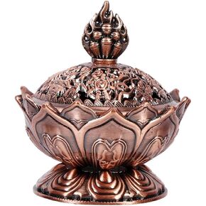 Incense Cone Holder, Vintage Lotus Incense Furnace Aroma Holder Antique Home Decor Yoga Aromatherapy Ornament(Bronze)