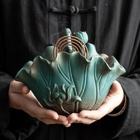 Creative Ceramic Lotus Ornament, Three Purpose Incense Burner for Incense Sticks, Coil Incense, Smoke Backflow Incense Cones