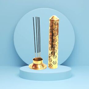 Safety Agarbatti Stand Brass Gold 26 x 7.6 x 5.2 cm Approx (Assorted Design)