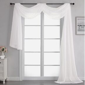 White Sheer Scarf Valances for Windows 216 Inch Extra Long, Window Scarf Drapes Rod Pocket Backdrop for Wedding Arch Draping/Party/Canopy Bed/Living Room, 1PC, 18 Feet Length