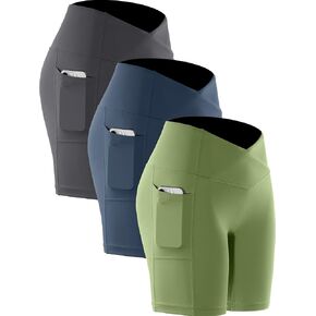 CADMUS Women's Biker Shorts Naked Feeling 7'' Workout Shorts Gym Yoga Spandex, 1041, Grey & Navy Blue & GreenYellow,M