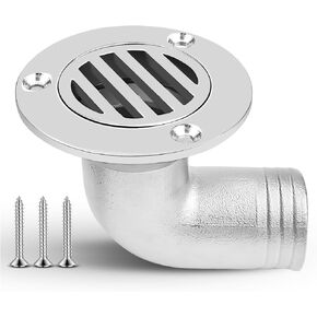 Boat Deck Floor Drain, 1-1/2 Inch (38mm) 90 Degree Marine 316 Stainless Steel Heavy Duty Thru Hull Drainage Scupper Cover with Screws and Installation Tools