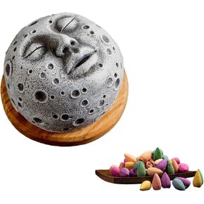 Incense Burner,Funny incense burner,Moon Face Incense Cone Burner with 100 Incense Cones,Incense Holder for Aromatherapy Ornament Home Decor