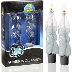 Glass Paraffin Shabbat Candle Holder Cup and Wick - Twisted Candle Shape, 4" Tall, 2 Pack - Pretty and Elegant Design - Fits Standard Candlesticks - for Paraffin Lamp Oil - No Mess Refill