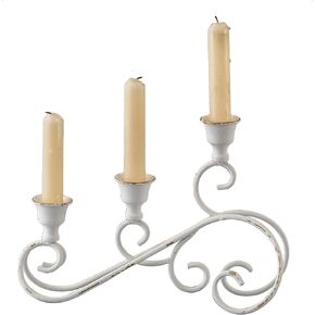 SOFE Wrought Iron Candle Holders for Tapered Candles, Vintage 3 Candle Candelabra, White Farmhouse Candle Holder Decor for Fireplace Mantel Wedding Party, Table Center Piece