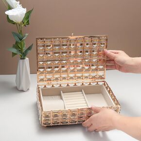 Feyarl Gold Crystal Jewelry Trinket Decorative Box with Velvet Insert Tray Rings Earrings Necklace Chest Organizer Storage Photo Wedding Card Display Keepsake Box for Home Dresser Valentine's Gift