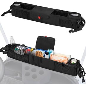 Golf Cart Front Storage Basket with Insulated Cup Holders, No-Drill Dash Tray Organizer Compatible with EZGO, Club Car, Kandi Electric Golf Carts, Golf Cart Storage Accessories