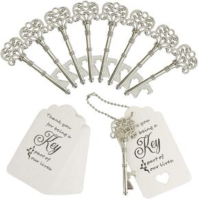 WODEGIFT 60 PCS Key Bottle Openers,Vintage Skeleton Key Bottle Opener with Escort Card Tag and Key Chains,Wedding Party Favor Souvenir Gift(Red Copper)